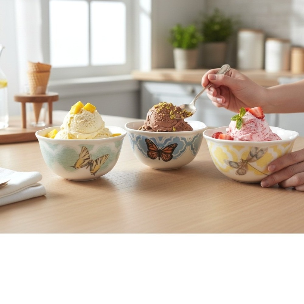 Lenox Butterfly Meadow Porcelain Dessert Bowls Set of 3 Scalloped Rim 4.75"